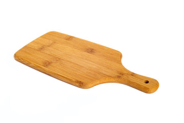 Wooden board for cooking on white background. kitchen utensils concept and healthy eating.