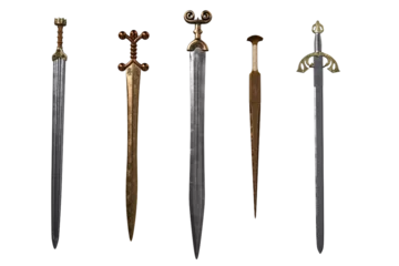 Fotobehang Set of 5 medieval fantasy sword weapons isolated. 3D rendering. © IG Digital Arts