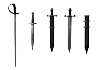 Various fantasy medieval swords isolated. 3D illustration.