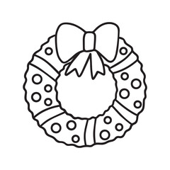 Hand drawn Christmas wreath doodle icon. Vector illustration isolated on white background