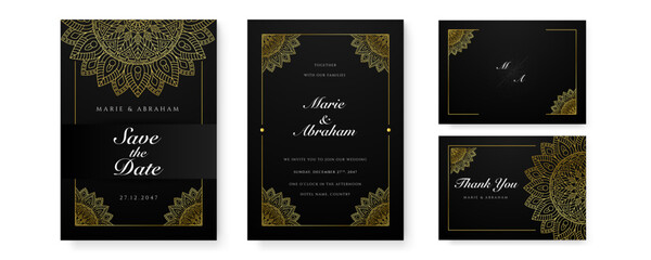 Fototapeta na wymiar Beautiful luxury gold wedding invitation card template. Elegant gold wedding invitation card template