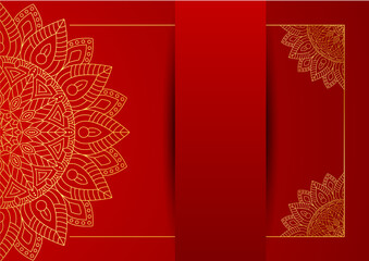Gold and red ornamental mandala background. Luxury mandala background with golden arabesque pattern arabic islamic east style. Decorative mandala for print, poster, cover, brochure, flyer, banner.