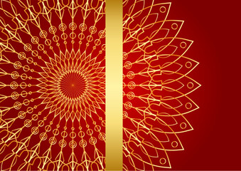 Gold and red ornamental mandala background. Luxury mandala background with golden arabesque pattern arabic islamic east style. Decorative mandala for print, poster, cover, brochure, flyer, banner.