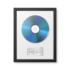 Realistic Vector 3d Blue CD, Label with Black CD Cover Frame Isolated. Single Album Compact Disc Award, Limited Edition. CD Design Template