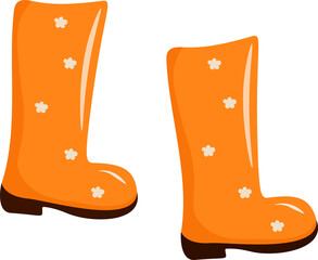 Gardening boots design. Orange rubber boots. Cute style.