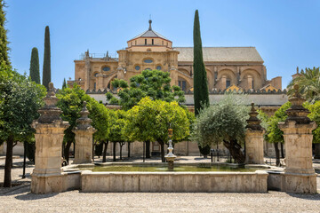 A fountain and Courtyard of Orange Trees (Spanish: Patio de los Naranjos) in Mosque-Cathedral of...
