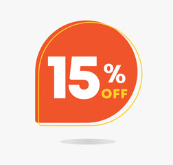 15% off in the sales tag. Special offer, promotion for shopping in stores, retail. Vector illustration