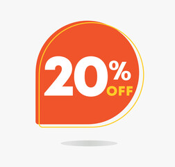 20% off in the sales tag. Special offer, promotion for shopping in stores, retail. Vector illustration