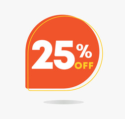 25% off in the sales tag. Special offer, promotion for shopping in stores, retail. Vector illustration