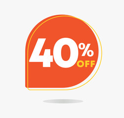 40% off in the sales tag. Special offer, promotion for shopping in stores, retail. Vector illustration