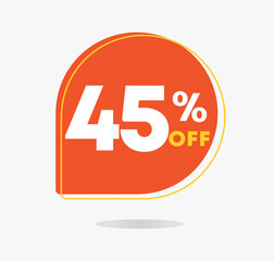 45% off in the sales tag. Special offer, promotion for shopping in stores, retail. Vector illustration