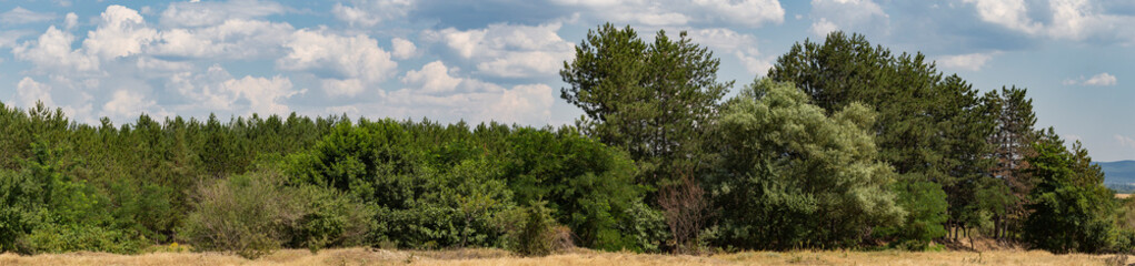 Panoramic terrain of southern Europe. Landscape of Bulgaria-mountains, fields, flora.