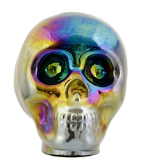 Iridescent Metallic Skull Isolated on White Background