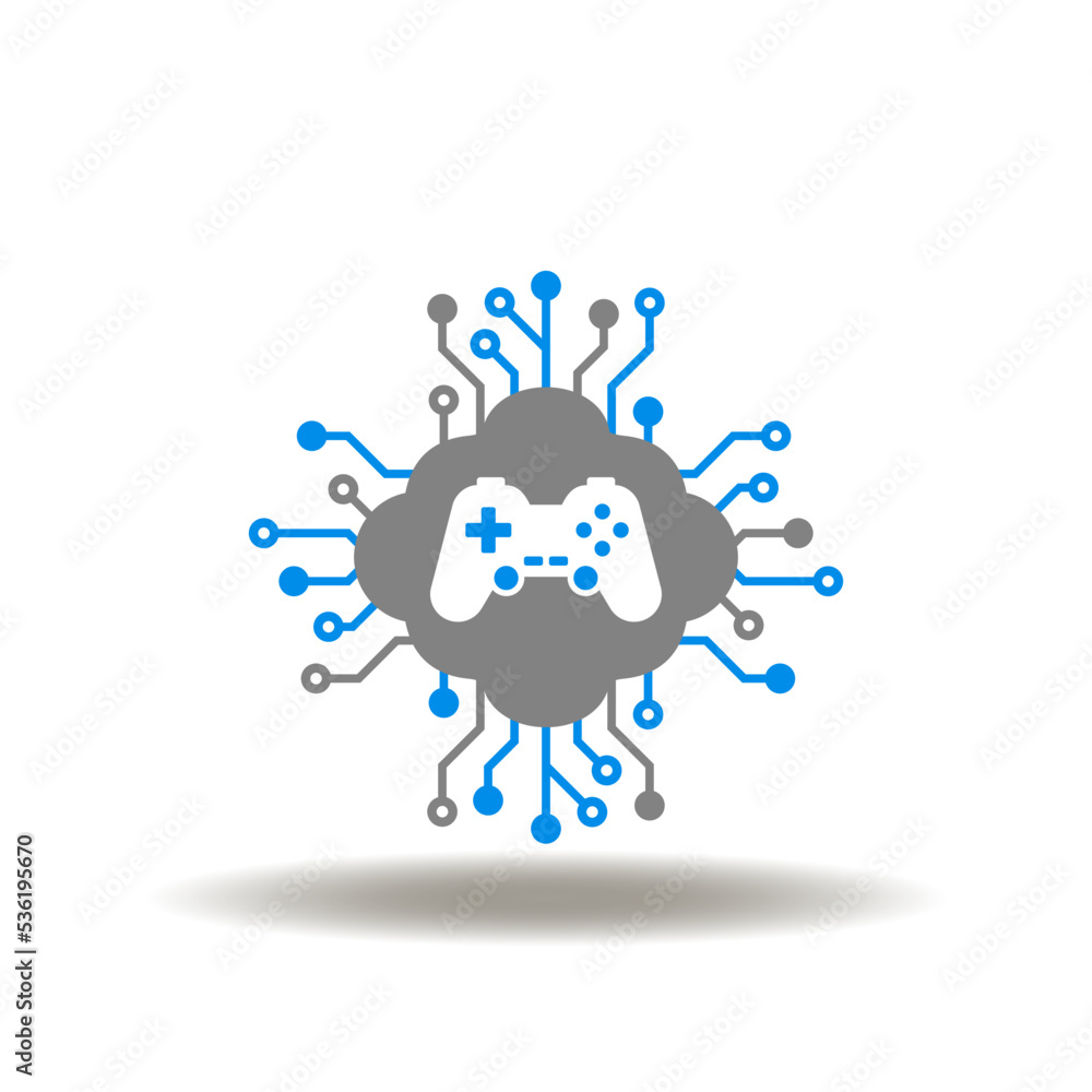 Aufkleber vector illustration of cloud with circuit and game joystick. icon of cloud gaming. symbol of cloud c
