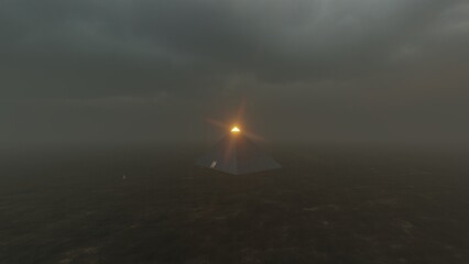 mysterious pyramids on the sea 3d render