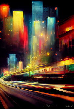 Night city colorful abstract illustration of carlights in timelapse