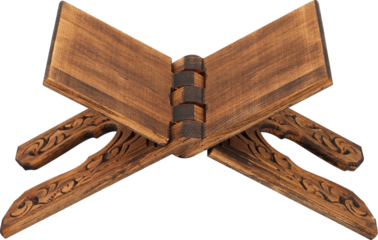 Muslim Holy book Quran rahle, wooden stand isolated on a white background transparent png image