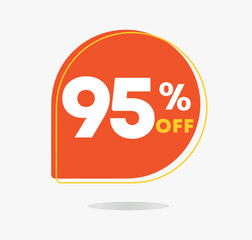 95% off in the sales tag. Special offer, promotion for shopping in stores, retail. Vector illustration