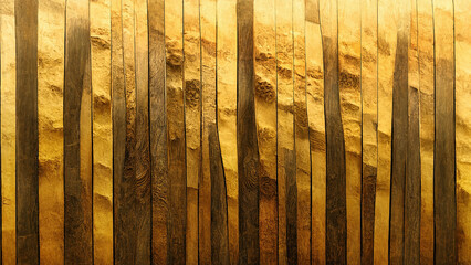 Gold abstract wood texture, vertical gold wood panels, golden tree bark, generative AI illustration