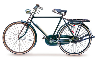 Vintage bicycle isolated on white background, Green Vintage bicycle on white background With clipping path.