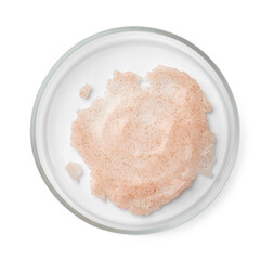Petri dish with cosmetic product isolated on white, top view