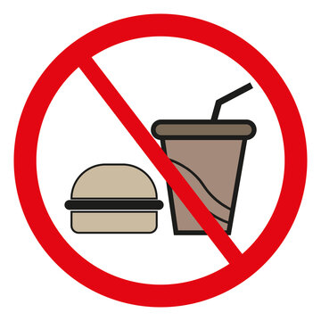Sign prohibition burger cola. Sign forbidden. Icon symbol ban. Vector illustration. Stock image.