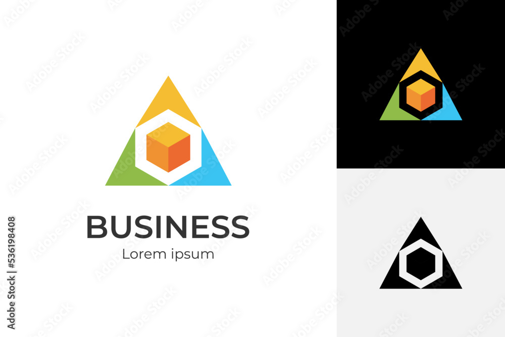Poster geometric hexagon arrow logo design with triangle shape vector icon symbol design element for moving
