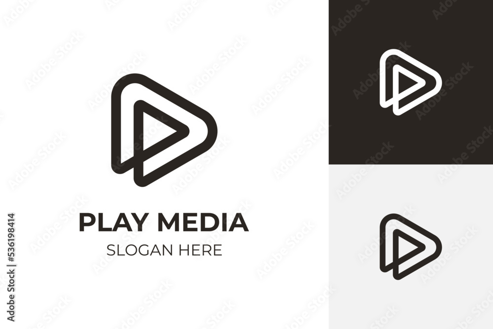 Poster play button for media app logo design with initial letter p line logo. streaming service app logotyp
