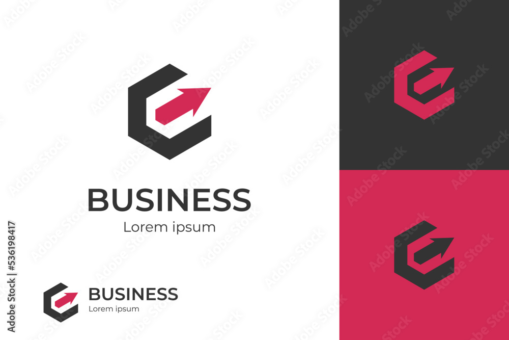 Poster geometric hexagon arrow logo design with initial letter c vector icon symbol design element for fast