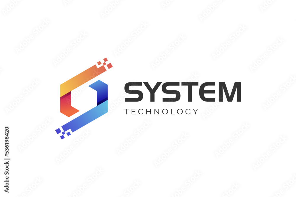 Poster creative letter s logotype. abstract hexagon with pixel technology logo design. creative dynamic rou