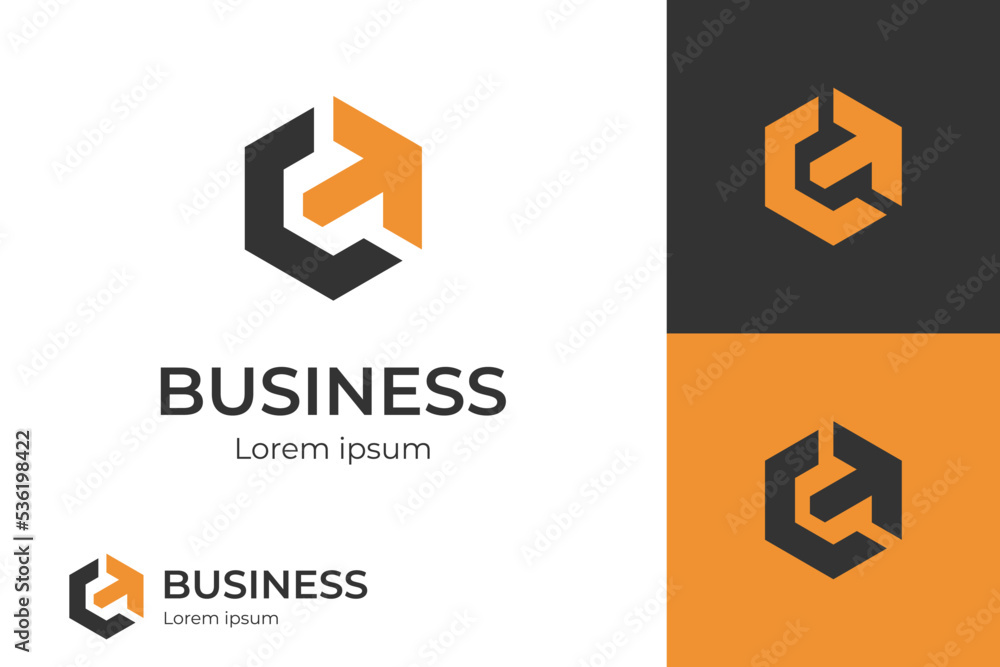 Poster geometric hexagon arrow logo design with initial letter c vector icon symbol design element for fast