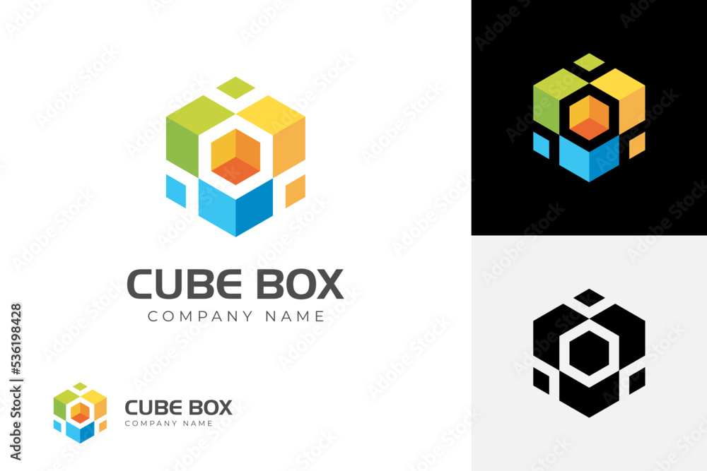 Poster abstract cube box hexagon logo design. abstract geometric element graphic digital technology symbol 