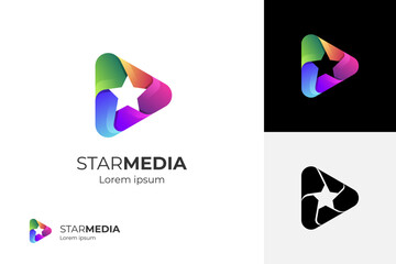 simple star media play logo design. play button symbol icon design element for multimedia