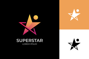 people reach star success logo design. reaching stars kids logo. superstar symbol icon design element for human achievements logo