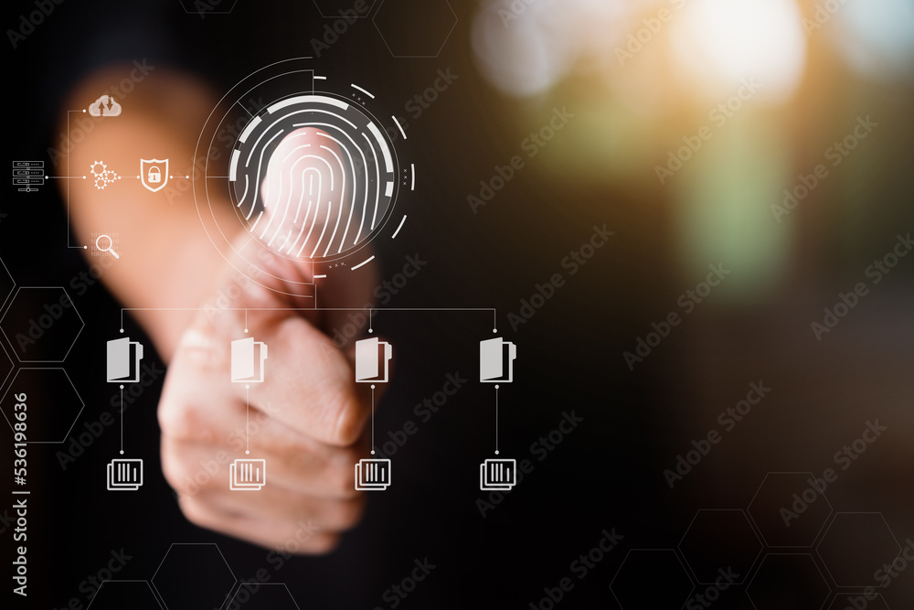 Poster man touching display large online data on cloud to analyze business. cloud technology, big data, dat