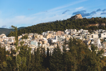 Athens, Attica, beautiful super-wide angle view of Athens, Greece, with Acropolis, Mount...