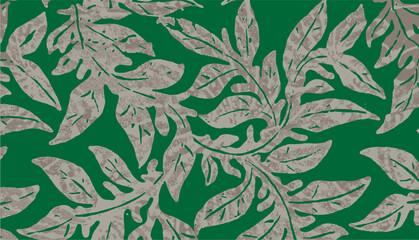 vector illustration of Indonesian batik wallpaper background with abstract green leaves and flowers