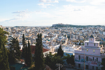 Athens, Attica, beautiful super-wide angle view of Athens, Greece, with Acropolis, Mount...
