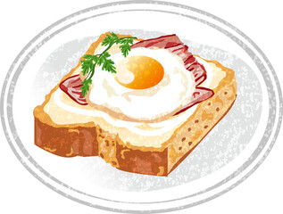 ベーコンエッグトースト 手描き風