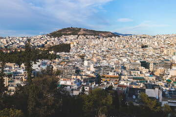 Athens, Attica, beautiful super-wide angle view of Athens, Greece, with Acropolis, Mount...
