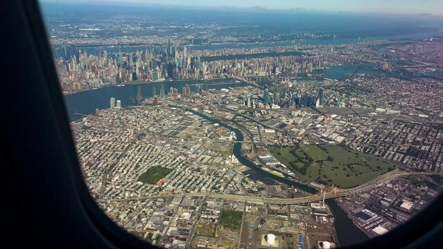 New York City Viewed From Window Of Airplane
