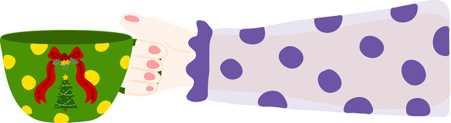 Christmas coffee cup. Garlands, flags, labels, bubbles, ribbons and stickers. Collection of Merry Christmas decorative icons. illustration.