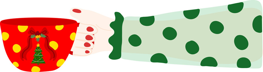 Christmas coffee cup. Garlands, flags, labels, bubbles, ribbons and stickers. Collection of Merry Christmas decorative icons. illustration.