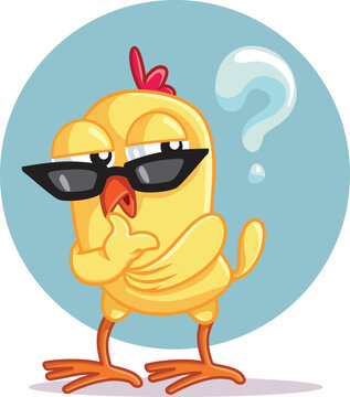 Little Chicken Thinking Feeling Puzzled Vector Cartoon Illustration. Cute bird looking for solutions to an existential question
