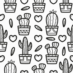 Cactus plant doodle cartoon illustration pattern design