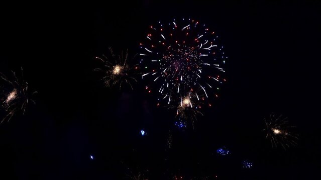 Exploding Sparkles in Dark Sky, Fireworks Overlay, Full Frame
