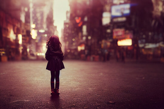 Woman Walking In The Night City