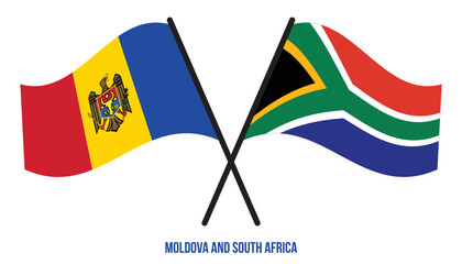 Moldova and South Africa Flags Crossed And Waving Flat Style. Official Proportion. Correct Colors.
