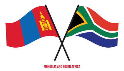 Mongolia and South Africa Flags Crossed And Waving Flat Style. Official Proportion. Correct Colors.