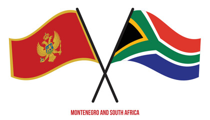 Montenegro and South Africa Flags Crossed And Waving Flat Style. Official Proportion. Correct Colors